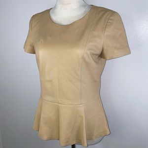 DKNY 100% lambs skin peplum short sleeve top size 6 tan